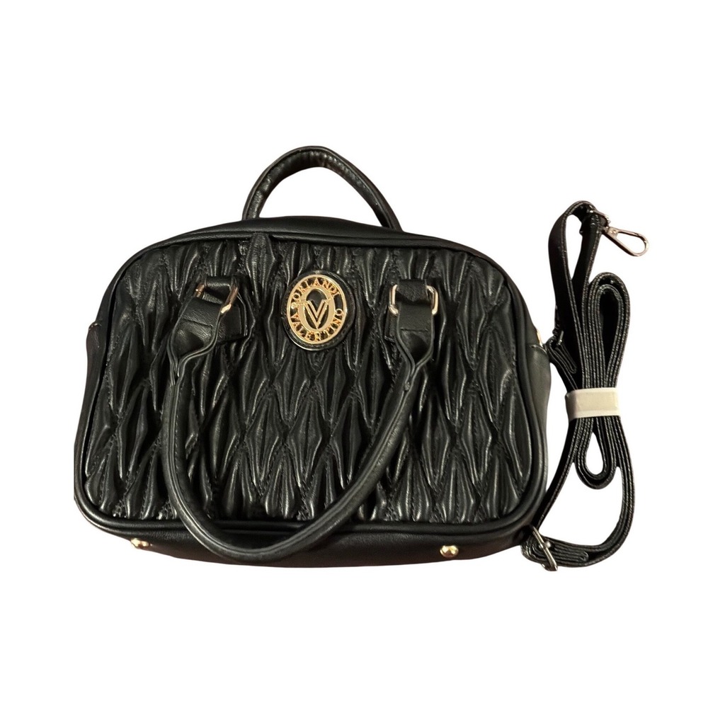 Valentino Orlandi Black Quilted Satchel Bag Gold Logo